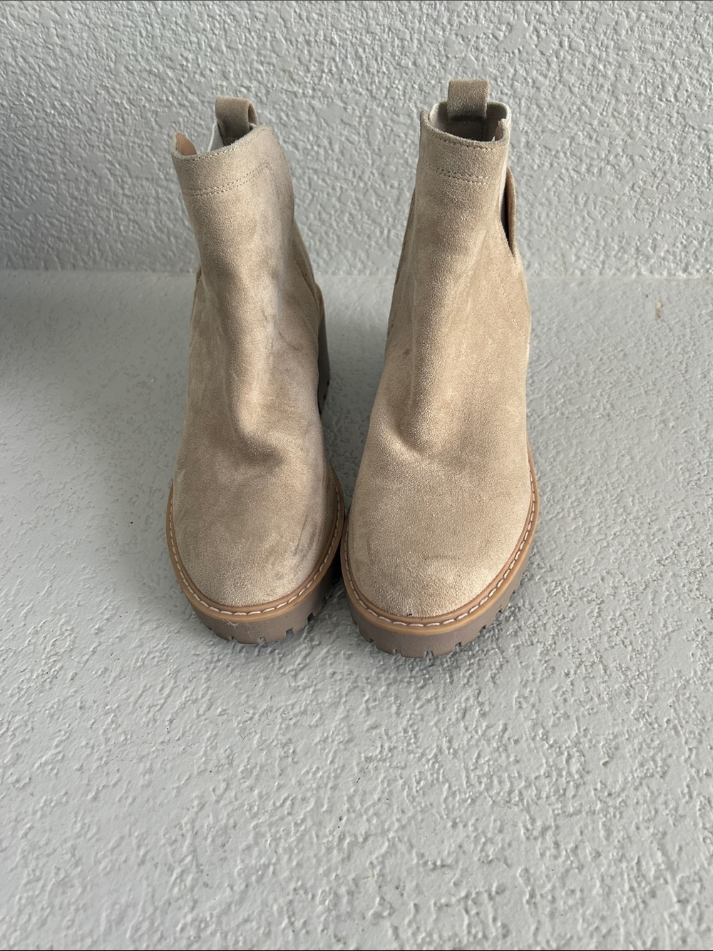 Dolce Vita Taupe Suede Chelsea Platform Booties